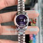Swiss Clone Rolex Datejust Ladies Watch 28mm - SS Purple Dial Smooth Bezel